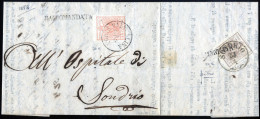 Cover 1858, Lettera Raccomandata Da Ponte Valtellina (C1 6 Punti) Il 23.4 Per Sondrio Affrancata Con 15 C Rosa Chiaro Su - Lombardy-Venetia