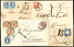 Cover 1860/72, Quattro Lettere, Una Da Verona Il 3.5.1861 Per Genova Affrancata Con 5 S. Rosso II Tipo Del Lombardo Vene - Sardinië