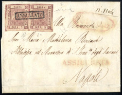 Cover 1858, Lettera Assicurata Completa Del Testo Del 1.12.1858 Da Potenza A Napoli, Affrancata Con Una Coppia Orizzonta - Naples