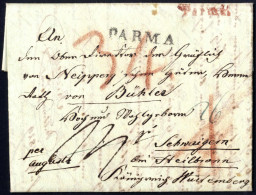 Cover 1829, Lettera Completa Del Testo Del 3.7.1829 Da Parma Via Milano E Augsburg Per Schwaigen Bei Heilbronn (Königrei - Parme
