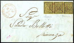 Cover 1853, Lettera Del 13.11.1853 Da Castel S. Giovanni A Piacenza, Affrancata Con Una Striscia Orizzontale Di Tre Del  - Parma