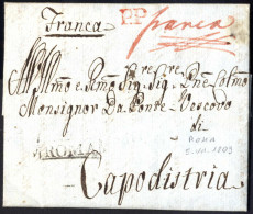 Cover 1809, Lettera Completa Del Testo Del 5.7.1809 Da Roma A Capodistria, Bollo In Cartella "ROMA", Manoscritto "Franca - Stato Pontificio