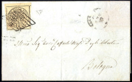 Cover 1857, Lettera Del 18.4.1857 Da Macerata A Bologna, Affrancata Con 4 Baj. Bruno Grigio Chiaro, Margine Di Foglio In - Kerkelijke Staten