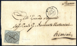 Cover 1852, 6 Baj. Grigio, Grandi Margini, Su Lettera Da Roma 23.4.1854 Per Rimini, Francobollo Sfuggito Alla Timbratura - Estados Pontificados