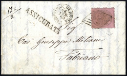 Cover 1870, Assicurata Di Due Porti Da Roma A Fabriano Affrancate Con L'ultima Emissione Pontificia Del 26.2.1870 Affran - Kerkelijke Staten