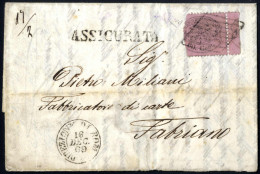 Cover 1869, Assicurate Di Due Porti Da Roma A Fabriano Affrancate Con L'ultima Emissione Pontificia Del 16.12.1869, Affr - Estados Pontificados