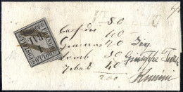 Cover 1859, Letterina Del (3.) Novembre 1859 Da Verucchio A Rimini Affrancata Con 1 Baj. Grigio, Tre Ampi Margini, A Fil - Romagne