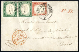 Cover 1856, Letterina Del 18.8.1856 Da Aix Les Bains A Paris, Affrancata Con IV Emissione Di Sardegna 5 Cent. Verde Smer - Sardaigne