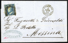 Cover 1859, Lettera Da Palermo Il 6.4 Per Messina, Affrancata Con 2 Grana Cobalto Scuro II Tavola, Certificato Enzo Dien - Sizilien