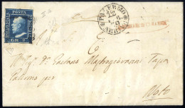 Cover 1859, Lettera Da S. Stefano Di Camastra (ovale Rosso Punti 5) Per Noto, Affrancato Con 2 Grana Azzurro Oltremare I - Sicilië