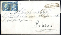 Cover 1859, Lettera Del 8.2.60 Per Palermo Affrancata Con Coppia 2 Gr. Azzurro Chiaro II Tavola, Carta Di Palermo, Firma - Sizilien