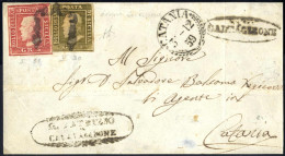 Cover 1859, Frontespizio Di Lettera Del 3.12.1859 Da Caltagirone A Catania, Affrancato Con 1 Grano Bruno Oliva Chiaro, I - Sicilië