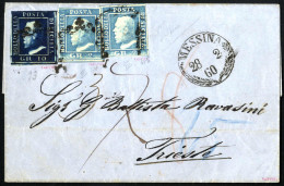 Cover 1860, Lettera Del 28.2.1860 Da Messina Via Napoli E Stato Pontificio A Trieste, Affrancata Con 2 Esemplari Del 2 G - Sicile