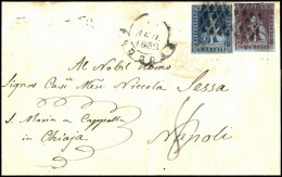 Cover 1852, Lettera Del ...8.1852 Da Livorno A Napoli, Affrancata Con 1 Cr. Carminio Su Azzurro (difetto Di Clichè In Ba - Tuscany
