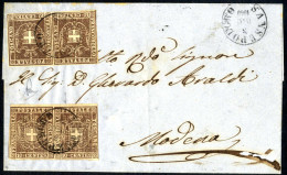 Cover 1860, Lettera Del 3.12.1860 Da San Sepolcro A Modena, Affrancata Con Due Coppie Orizzontali Del 10 Cent. Bruno Del - Toscane