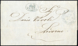 Cover 1861, STRADE FERRATE LIVORNESI: Lettera Del 19.10.1861 Da Pistoja A Livorno, Timbro Azzurro C2 "STRADE FERRATE LIV - Toskana