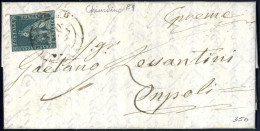 Cover "Chiusdino", SI (Punti 10) Auf "Leone Mediceo" 2 Cr. Azzurro Su Grigio Filigrana 1 Il 18.8.1857 Per Empoli, Sass.  - Toscana