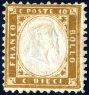 * 1862, 10 Cent. Bistro Giallastro, Molto Ben Dentellato, Nuovo Con Gomma Originale, Francobollo Raro; Cert. ED (Sass 1, - Other & Unclassified