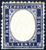 * 1862, 20 Cent. Indaco, Posizione 47 Del Foglio, Non Dentellato In Basso Con Il Margine Tagliato, SENZA EFFIGIE, Nuovo  - Andere & Zonder Classificatie