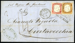 Cover 1863, Due Lettere Spedite Dall'Italia A Civitavecchia: 1) Del 3.10.1863 Da Livorno Affrancata Con IV Em. Di Sardeg - Sardinien