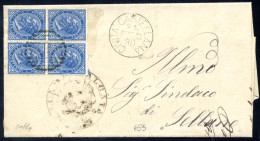 Cover 1880, Lettera Da Civita Castellana Il 24.2 Per Sellano Affrancata Con Quartina Vitt.Em. II 10 C. Azzurro, Cert. Co - Otros & Sin Clasificación