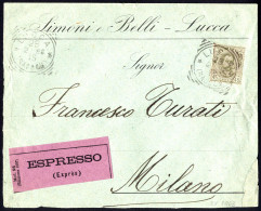 Cover 1898-1900, Lotto Di Due Lettere Ed Una Cartolina Espresso, Del 25.2.1898 Da Lucca A Milano Affrancata Con Umberto  - Otros & Sin Clasificación