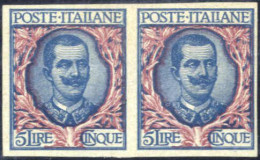 Pair/(*) 1901, Floreale 5 L. Azzurro E Rosa, Prove In Coppia Non Dentellate Su Cartoncino Senza Gomma, Sass. P 78 - Otros & Sin Clasificación