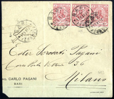 Cover 1911, Lettera Del 17.1.1911 Da Bari A Milano, Affrancata Con Una Coppia Ed Un Singolo Del 5 C. (+ 5 C.) Carminio D - Sonstige & Ohne Zuordnung