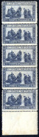 ** 1926, San Francesco Lire 1,25 Azzurro, Striscia Verticale Di Cinque Con Bordo Di Foglio In Basso, Dent. 13½ Sul Lato  - Andere & Zonder Classificatie