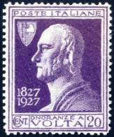 * 1927, "Volta" 20 Cent. Errore Di Colore: Violetto Anzichè Carminio, Nuovo Con Gomma Originale E Traccia Di Linguella,  - Otros & Sin Clasificación