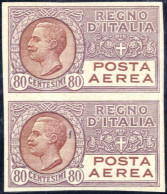 (*) 1926/28, Vittorio Emanuele 80 C. Lilla E Bruno Rosso, Prove Non Dentellate In Coppia Verticale Senza Gomma, Sass. PA - Otros & Sin Clasificación