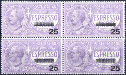 **/bof 1917, Espresso 25 Su 40 C. Violetto, Quartina Con Gomma Integra, Sass. E 3 - Autres & Non Classés