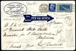 Cover 1930, Crociera Transatlantica 1930, 7,70 L. Celeste E Bruno Grigio Su Aerogramma Del PRIMO VOLO TRANSATLANTICO Con - Autres & Non Classés