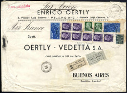 Cover 1935, Busta Raccomandata Di Peso Da 250 A 255 Gr. Del 2.8.1935 Da Milano A Buenos Aires, Trasportata Via Marsiglia - Other & Unclassified