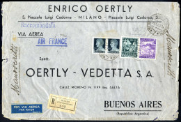 Cover 1939, Manoscritti Raccomandati Di Posta Aerea Da 75 A 100 Gr. Del 19.5.1939 Da Milano Via Ventimiglia E Marseille  - Other & Unclassified