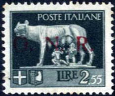 * 1943, 2,55 L. Verde Grigio Con La Soprastampa "G.N.R." Di Brescia Spaziata I Tipo (17 1/2 Mm Anzichè 15 1/2 Mm) In Ros - Altri & Non Classificati