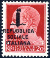 ** 1944, 20 C. Carminio "Giulio Cesare" Con Soprastampa "RSI" E Fascetto Di Verona, Nuovo Con Gomma Originale Integra, C - Altri & Non Classificati