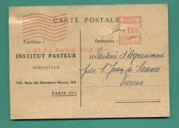 EMA Oblitération Du 13 Avril 1945  Sur Carte Postale Institut Pasteur Adressée à Laiterie 86 Saint Jean De Sauves - Affrancature Meccaniche Rosse (EMA)