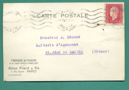 1,50 Frs Marianne De Dulac Oblitération Saumur 6 9 1945 Carte Fabrique Alfred Pilard 44 Nantes - 2. Weltkrieg 1939-1945