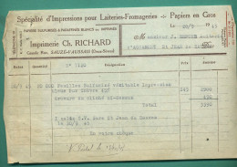 79 Sauzé Vaussais Richard Papiers Sulfurisés Et Paraffinés Pour Laiteries Et Fromageries 20 09 1945 - Lebensmittel