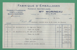 49 Saumur Morineau Fabrique Emballage Caisse à Champagne Boite à Fromage Camembert Contreplaqué Bois Déroulé 29 06 1945 - Food