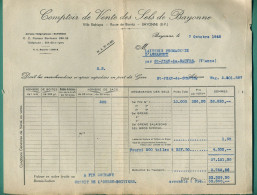 64 Bayonne Comptoir Des Sels De Bayonne Villa Biahizpa Route De Biarritz 7 Octobre 1945 - Alimentos