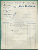 16 Barbezieux Émile Venthenat Papeterie Des Charentes Kraft, Parchemin Végétal, Paraffiné, Cristal 12 07 1945 - Imprimerie & Papeterie
