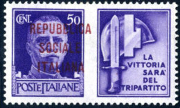 ** 1944, Propaganda Di Guerra 50 C. Violetto Milizia, Soprastampa Bruna, Nuova Con Gomma Originale Integra, Non Cataloga - Sonstige & Ohne Zuordnung