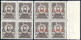 **/bof 1944, Saggi Del Recapito Autorizzato, 10 C. Bruno, Due Quartine Con La Soprastampa "G.N.R." Di Verona In Nero E I - Sonstige & Ohne Zuordnung