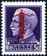 ** 1944. 50 L. Violetto Con Soprastampa "fascio" Rossa, Emissione Di Verona, Soprastampa Capovolta, Nuovo Con Gomma Orig - Otros & Sin Clasificación