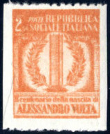 ** 1944/5, Saggio Volta, 2,50 + 2,50 L. Aranciio Su Carta Bianca, Dentellatura Orizzontale Di Prova, Non Dentellato Vert - Other & Unclassified