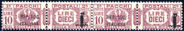 **/pair 1944, Pacchi Postali 10 L. Lilla Rosa, Coppia Orizzontale Con Soprastampa Corta E Lunga, Nuova Con Gomma Origina - Altri & Non Classificati