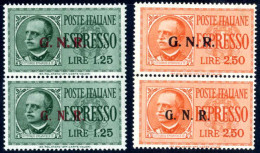 **/* 1943-44, Espresso 1,25 L Verde E 2,50 L. Arancio, Due Coppie Verticali Con La Soprastampa "G.N.R." Di Brescia Del I - Autres & Non Classés