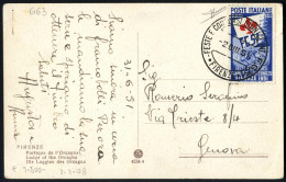 Cover 1951, Cartolina Illustrata Del 2.6.1951 Da Firenze A Genova, Affrancata Con "Ginnici" 15 L. Oltremare E Rosso, Ann - Andere & Zonder Classificatie